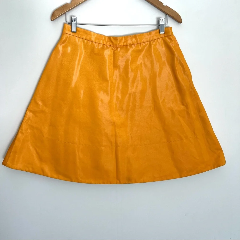 LOUIS VUITTON Mustard Shiny Cotton Blend A Line Mini Luxury Designer Skirt Sz 40
